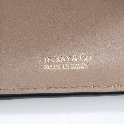 Tiffany & Co T Logo Leather Trifold Wallet Compact Wallet Genuine Black Women's