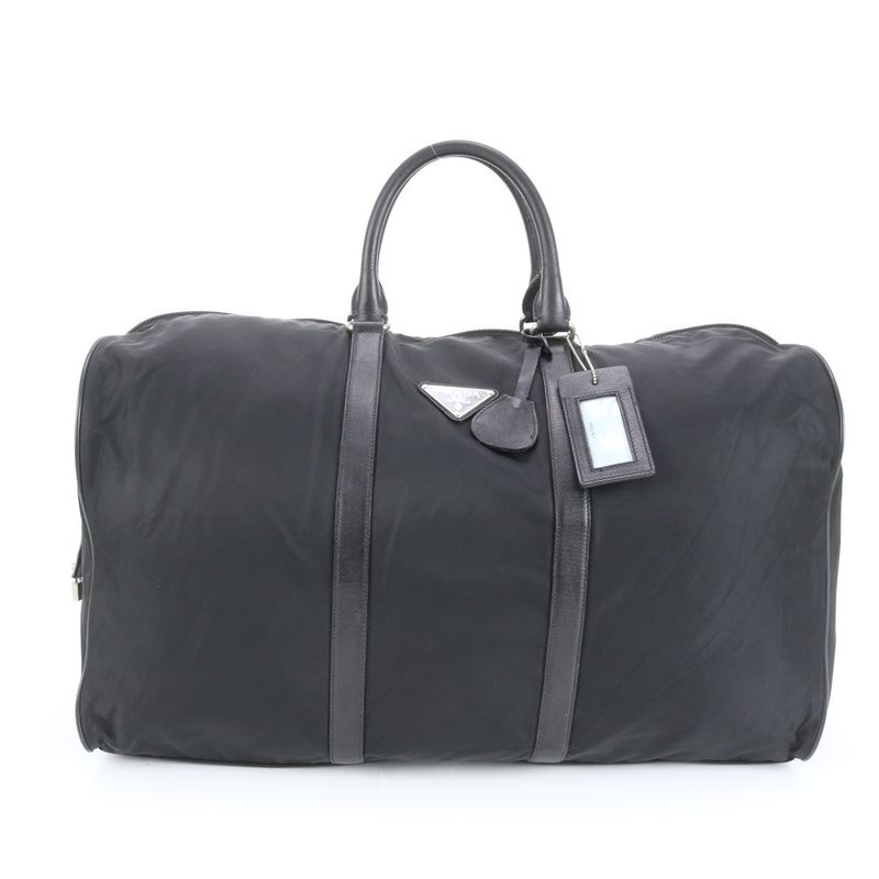 Prada Tessuto Nylon Saffiano Leather Boston Bag Business Travel Tote Carry