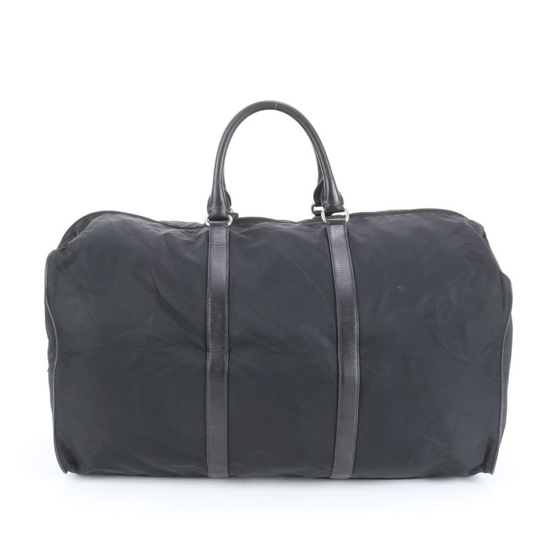 Prada Tessuto Nylon Saffiano Leather Boston Bag Business Travel Tote Carry