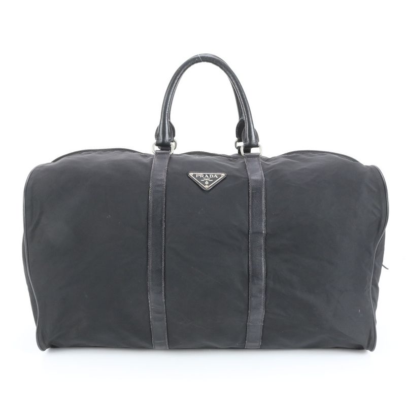 Prada Tessuto Nylon Saffiano Leather Boston Bag Business Travel Tote Carry