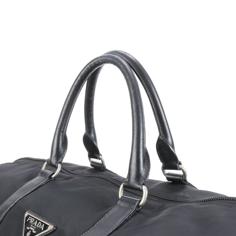 Prada Tessuto Nylon Saffiano Leather Boston Bag Business Travel Tote Carry