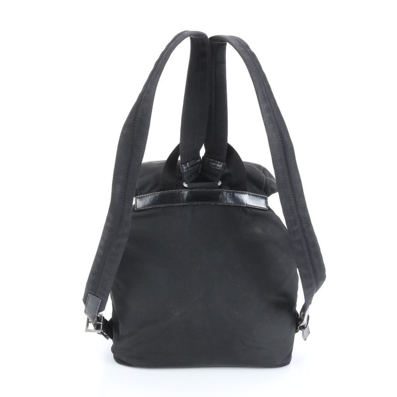 Prada Tessuto Nylon Triangle Logo Leather Backpack Sac Shoulder Bag Black Women