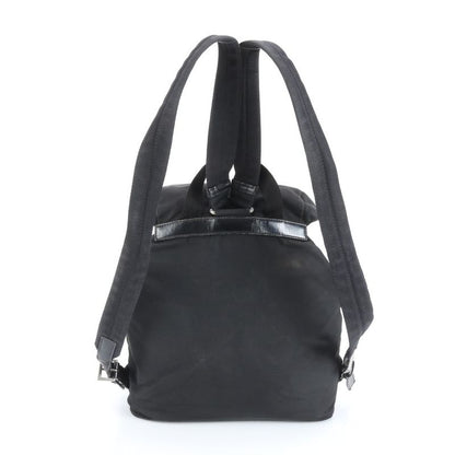 Prada Tessuto Nylon Triangle Logo Leather Backpack Sac Shoulder Bag Black Women