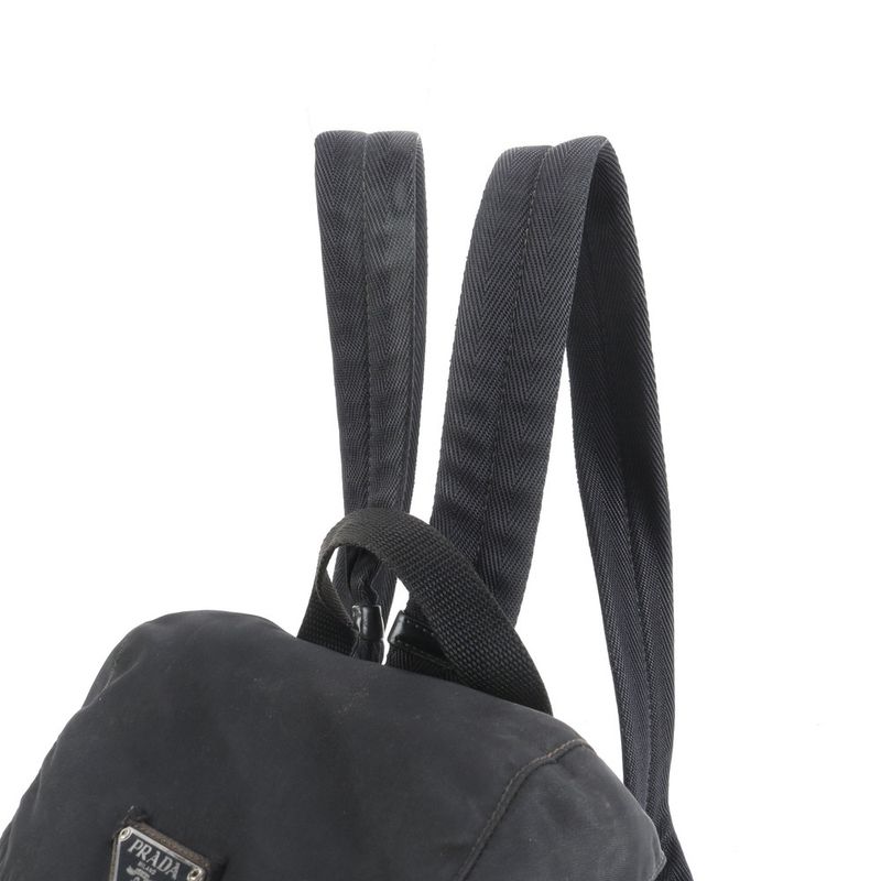 Prada Tessuto Nylon Triangle Logo Leather Backpack Sac Shoulder Bag Black Women