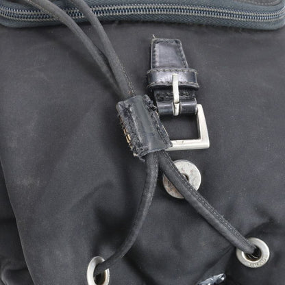 Prada Tessuto Nylon Triangle Logo Leather Backpack Sac Shoulder Bag Black Women