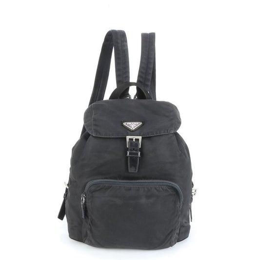 Prada Tessuto Nylon Triangle Logo Leather Backpack Sac Shoulder Bag Black Women