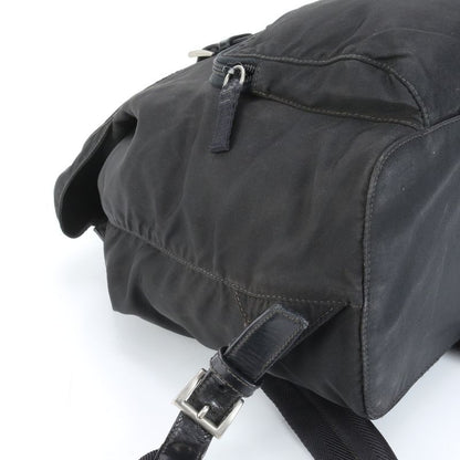 Prada Tessuto Nylon Triangle Logo Leather Backpack Sac Shoulder Bag Black Women