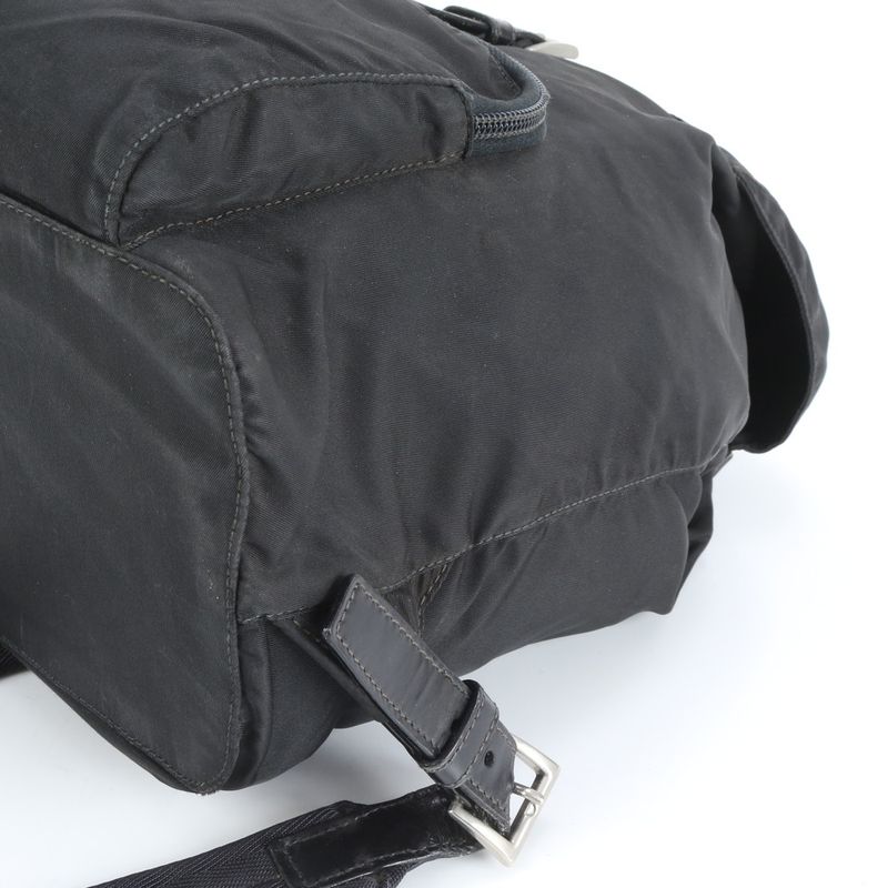 Prada Tessuto Nylon Triangle Logo Leather Backpack Sac Shoulder Bag Black Women