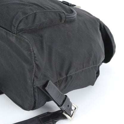 Prada Tessuto Nylon Triangle Logo Leather Backpack Sac Shoulder Bag Black Women