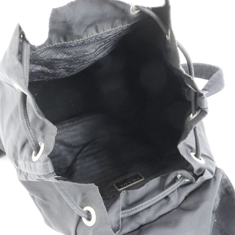 Prada Tessuto Nylon Triangle Logo Leather Backpack Sac Shoulder Bag Black Women