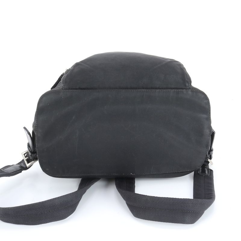 Prada Tessuto Nylon Triangle Logo Leather Backpack Sac Shoulder Bag Black Women