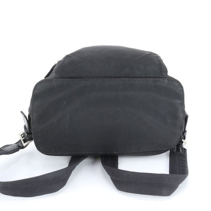Prada Tessuto Nylon Triangle Logo Leather Backpack Sac Shoulder Bag Black Women