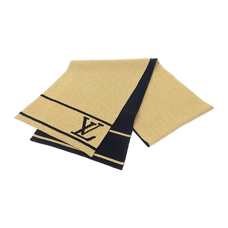 Louis Vuitton Echarpe Glitter M76167 Scarf Wool Rayon Gold Ladies Men's [grade A