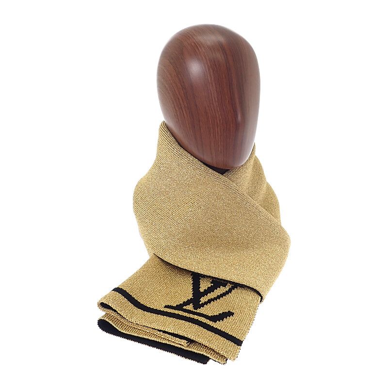 Louis Vuitton Echarpe Glitter M76167 Scarf Wool Rayon Gold Ladies Men's [grade A