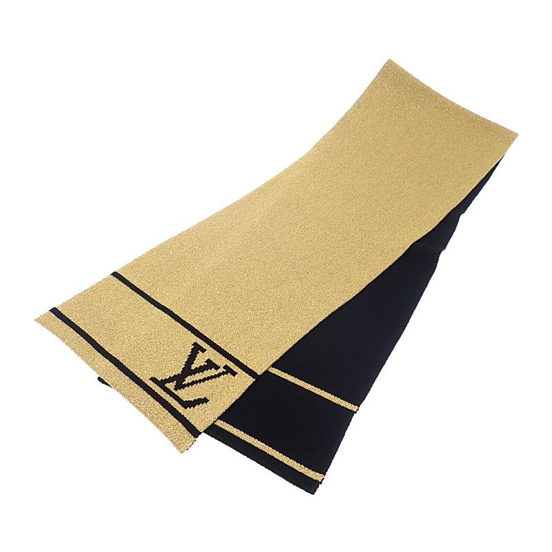 Louis Vuitton Echarpe Glitter M76167 Scarf Wool Rayon Gold Ladies Men's [grade A
