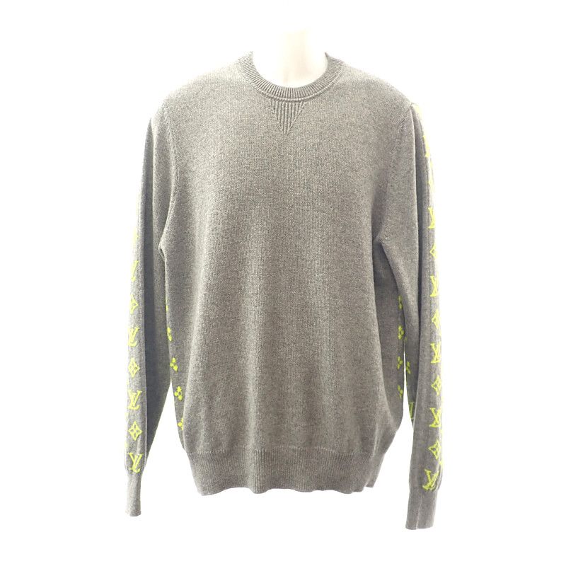 Louis Vuitton Monogram Cashmere XL Knit Cashmere Gray Yellow Men's [A Rank