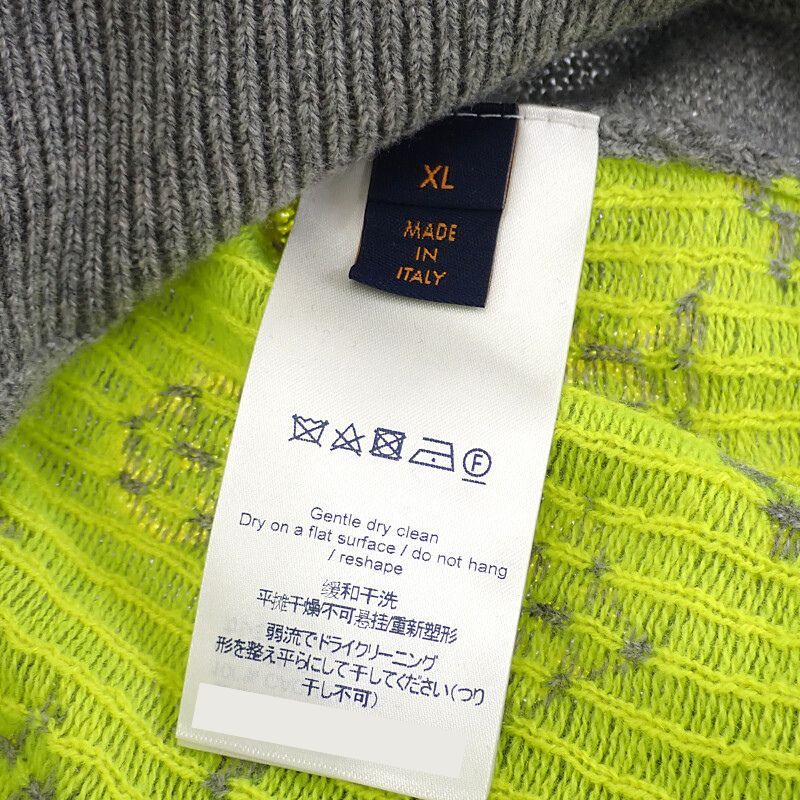 Louis Vuitton Monogram Cashmere XL Knit Cashmere Gray Yellow Men's [A Rank