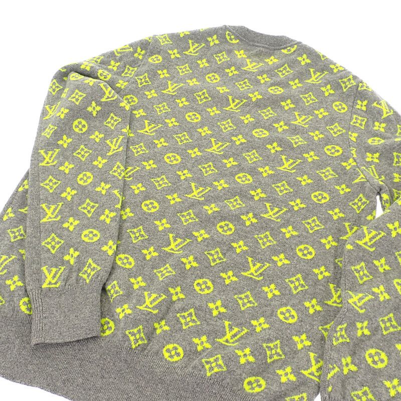 Louis Vuitton Monogram Cashmere XL Knit Cashmere Gray Yellow Men's [A Rank