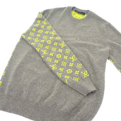 Louis Vuitton Monogram Cashmere XL Knit Cashmere Gray Yellow Men's [A Rank