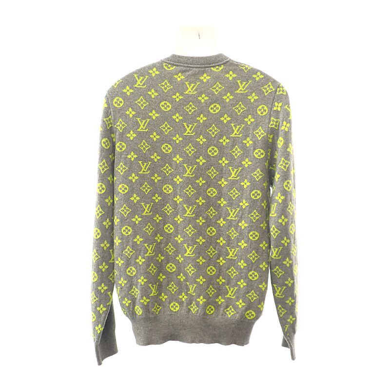 Louis Vuitton Monogram Cashmere XL Knit Cashmere Gray Yellow Men's [A Rank
