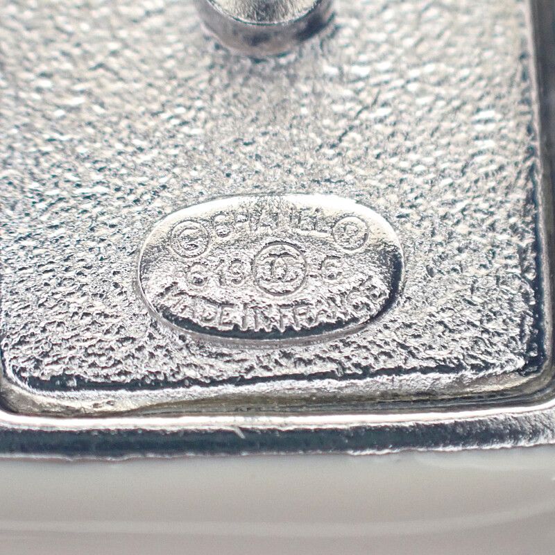 Chanel CC Square Earrings Metal White Crystal Coco Mark Silver Hardware Ladies