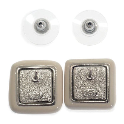 Chanel CC Square Earrings Metal White Crystal Coco Mark Silver Hardware Ladies