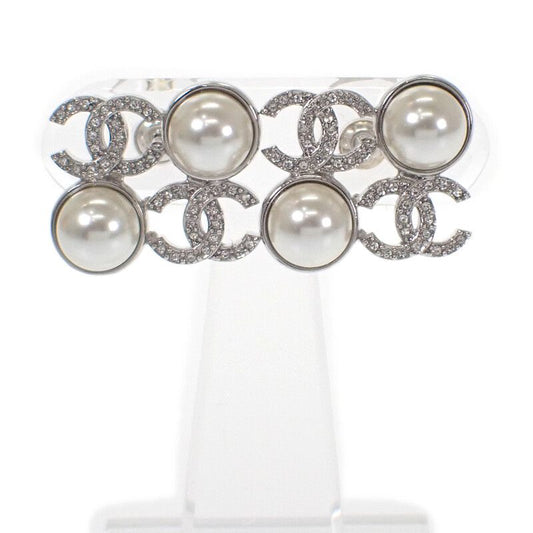 Chanel CC Coco Mark I25S Earrings Metal Faux Pearl Clear Strass Women's