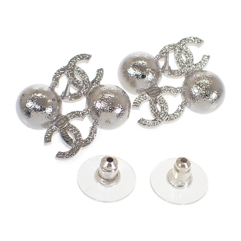 Chanel CC Coco Mark I25S Earrings Metal Faux Pearl Clear Strass Women's