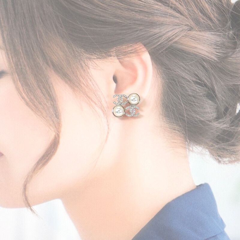 Chanel CC Coco Mark I25S Earrings Metal Faux Pearl Clear Strass Women's