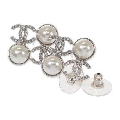 Chanel CC Coco Mark I25S Earrings Metal Faux Pearl Clear Strass Women's