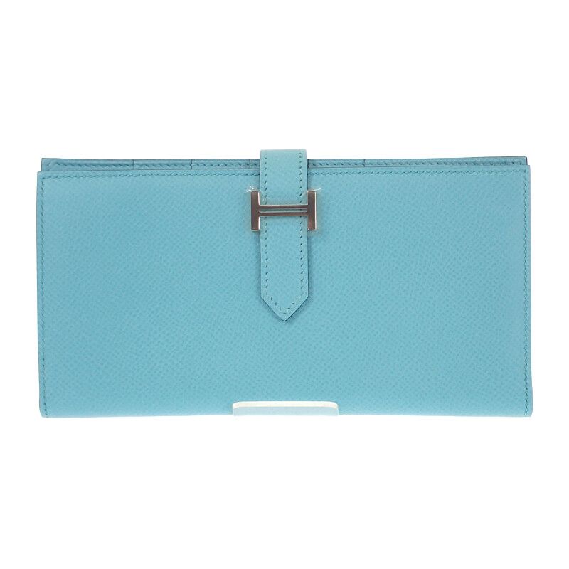Hermes Bearn Souffle Long Wallet Vaux Epson Blue Atoll Blue Light Blue Silver