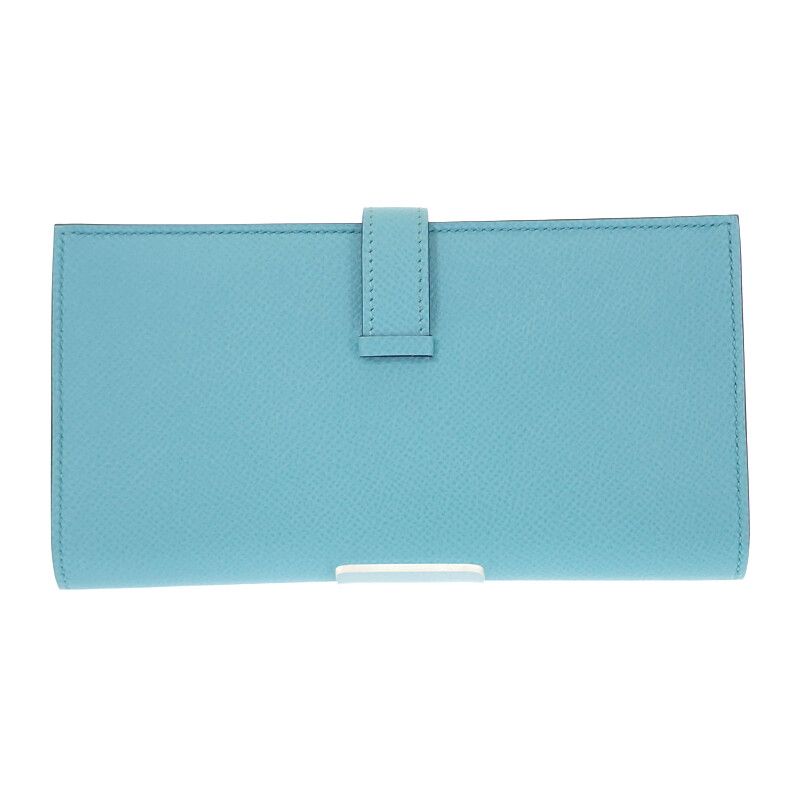 Hermes Bearn Souffle Long Wallet Vaux Epson Blue Atoll Blue Light Blue Silver