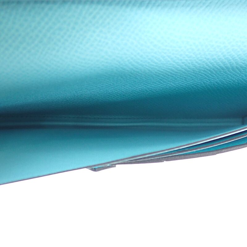 Hermes Bearn Souffle Long Wallet Vaux Epson Blue Atoll Blue Light Blue Silver