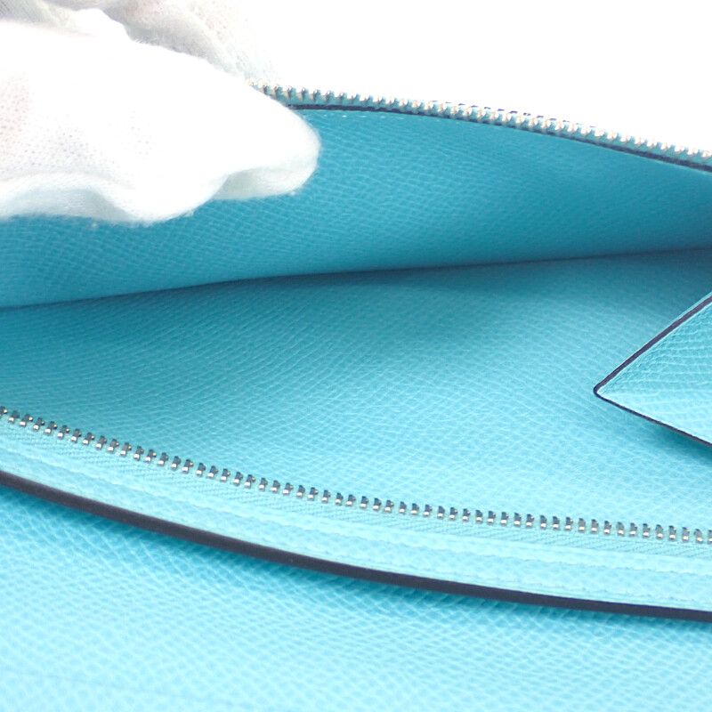 Hermes Bearn Souffle Long Wallet Vaux Epson Blue Atoll Blue Light Blue Silver