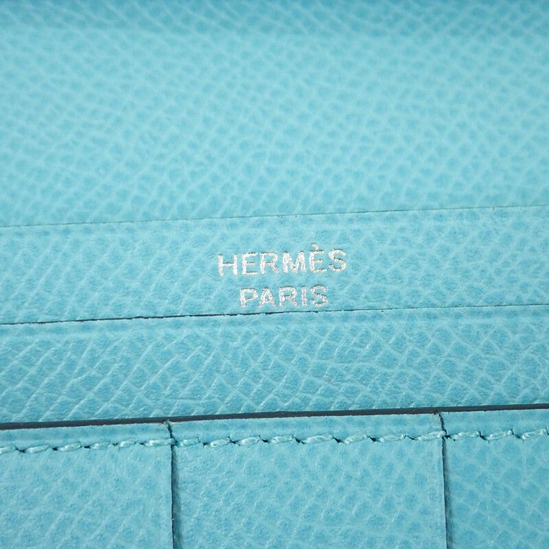 Hermes Bearn Souffle Long Wallet Vaux Epson Blue Atoll Blue Light Blue Silver