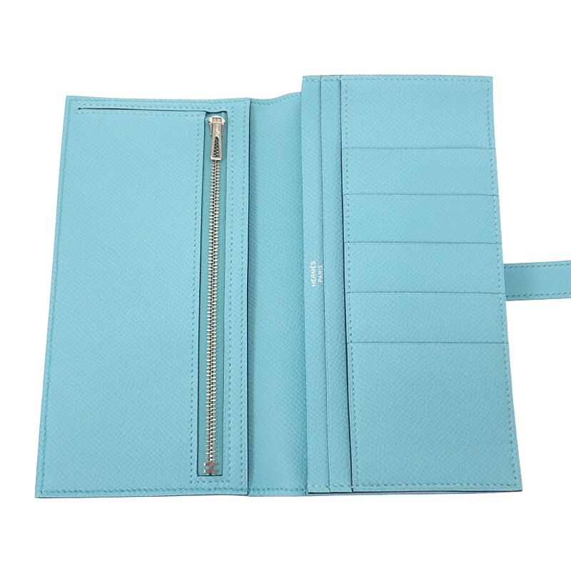 Hermes Bearn Souffle Long Wallet Vaux Epson Blue Atoll Blue Light Blue Silver
