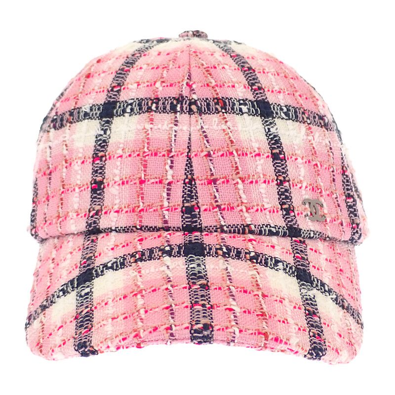 Chanel Coco Mark Tweed Aaa008_b16357_nx209 Cap Hat Cotton Pink Silver Hardware