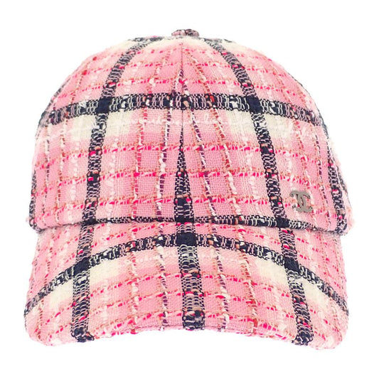 Chanel Coco Mark Tweed Aaa008_b16357_nx209 Cap Hat Cotton Pink Silver Hardware