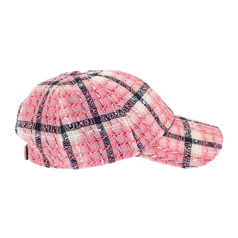 Chanel Coco Mark Tweed Aaa008_b16357_nx209 Cap Hat Cotton Pink Silver Hardware