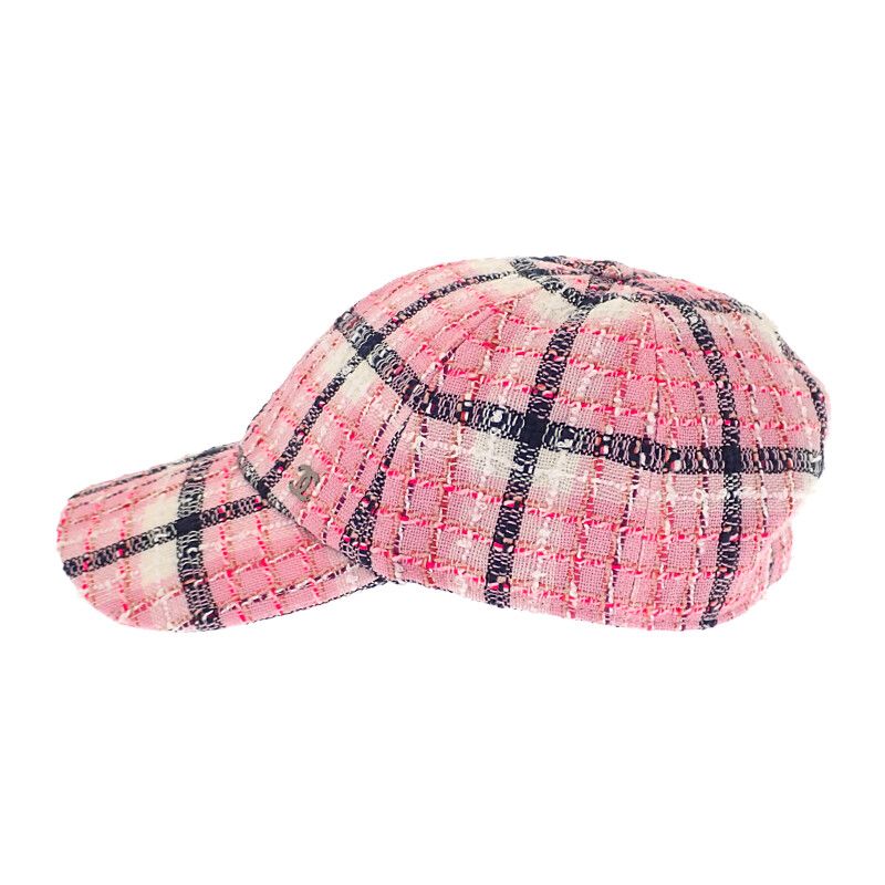 Chanel Coco Mark Tweed Aaa008_b16357_nx209 Cap Hat Cotton Pink Silver Hardware