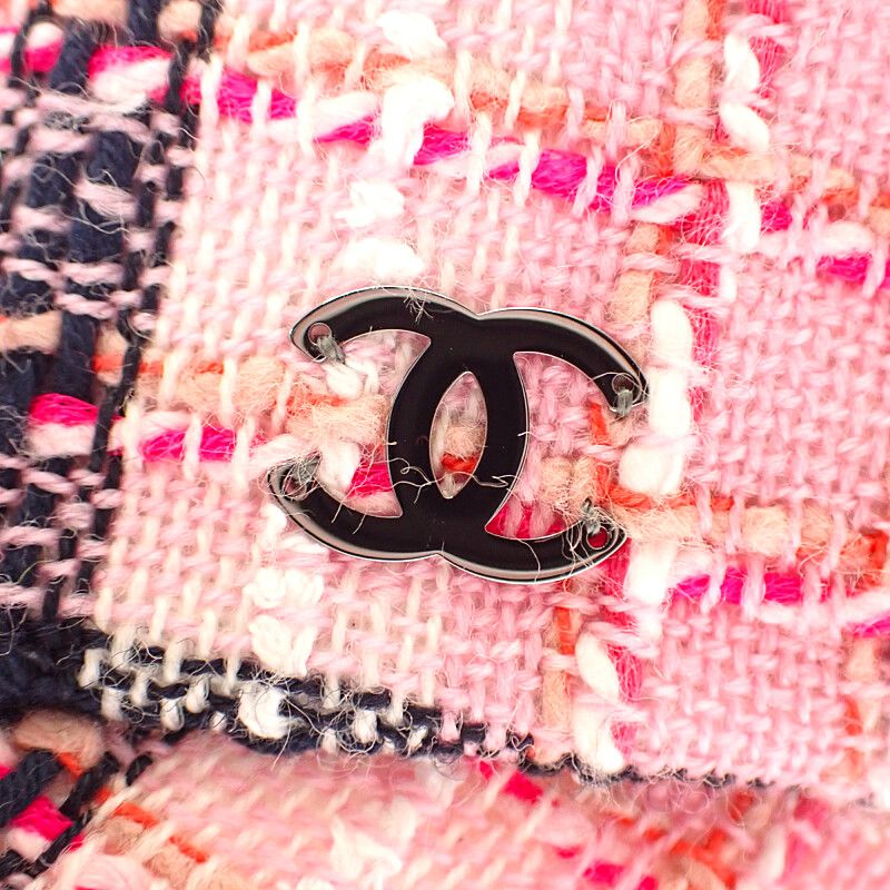 Chanel Coco Mark Tweed Aaa008_b16357_nx209 Cap Hat Cotton Pink Silver Hardware