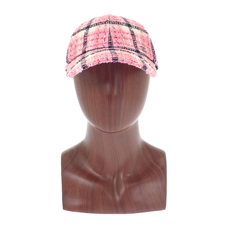 Chanel Coco Mark Tweed Aaa008_b16357_nx209 Cap Hat Cotton Pink Silver Hardware
