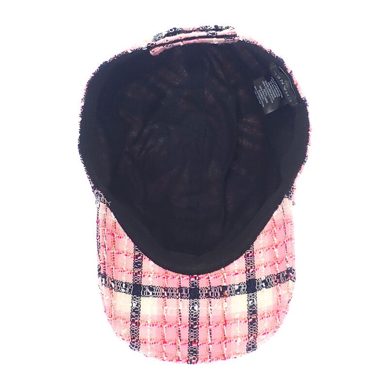 Chanel Coco Mark Tweed Aaa008_b16357_nx209 Cap Hat Cotton Pink Silver Hardware