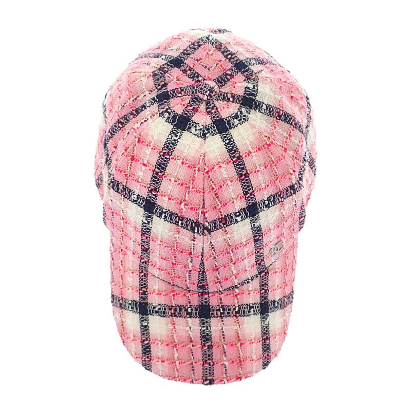 Chanel Coco Mark Tweed Aaa008_b16357_nx209 Cap Hat Cotton Pink Silver Hardware