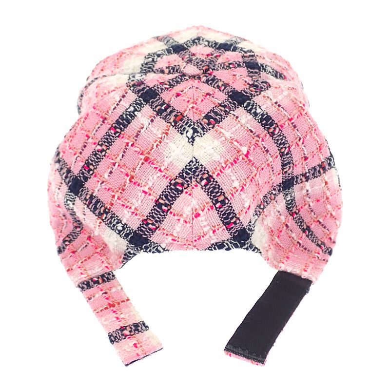 Chanel Coco Mark Tweed Aaa008_b16357_nx209 Cap Hat Cotton Pink Silver Hardware