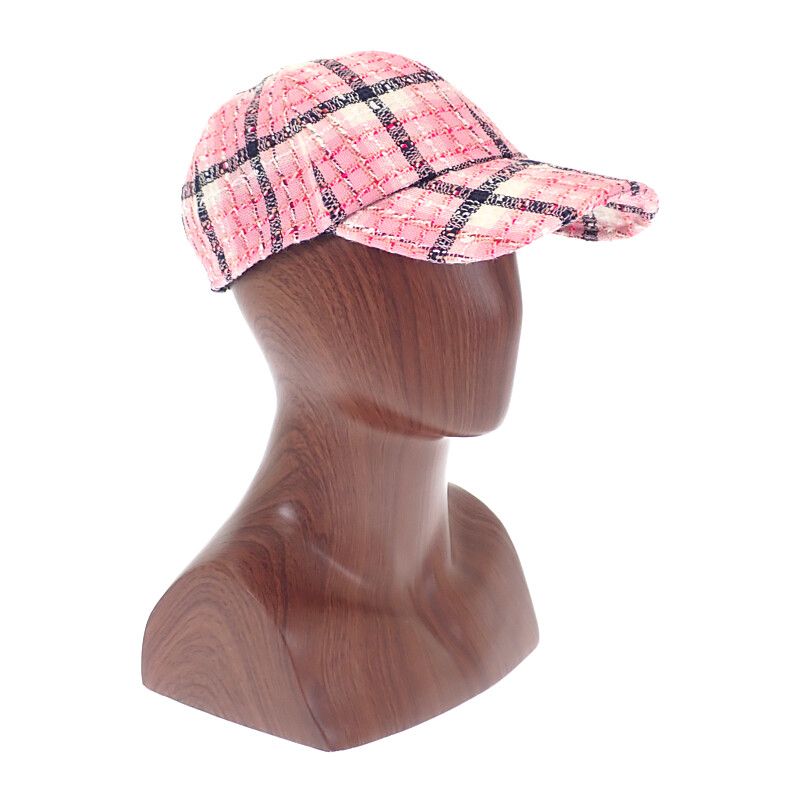 Chanel Coco Mark Tweed Aaa008_b16357_nx209 Cap Hat Cotton Pink Silver Hardware