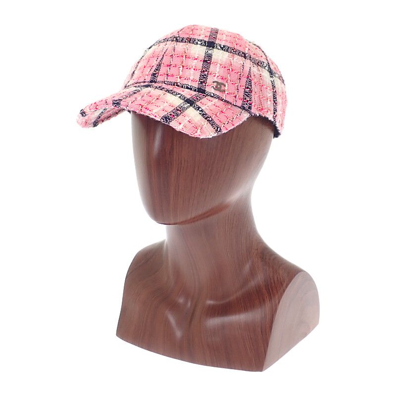 Chanel Coco Mark Tweed Aaa008_b16357_nx209 Cap Hat Cotton Pink Silver Hardware