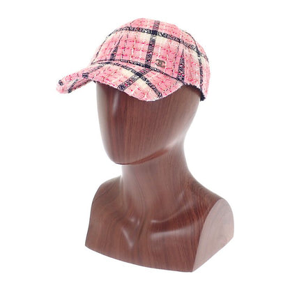 Chanel Coco Mark Tweed Aaa008_b16357_nx209 Cap Hat Cotton Pink Silver Hardware