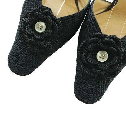 Chanel Camellias Ring Bag Sandals 34.5 21.5cm (8.46in) Black 94305 MI - OS