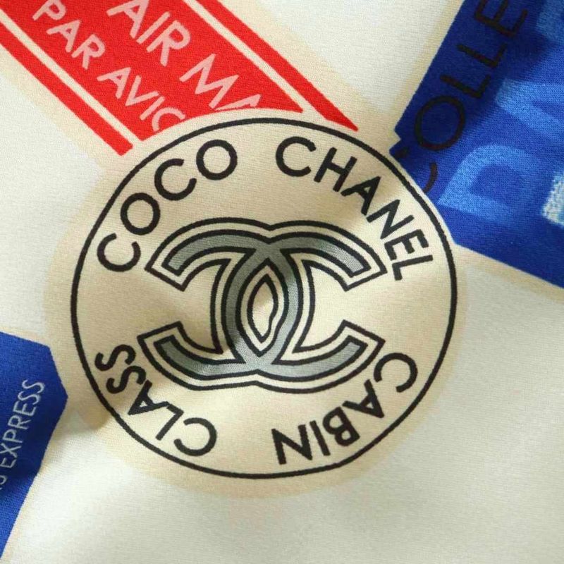 Chanel Scarf Silk Coco Mark Airline Total White Blue Red MI - OS
